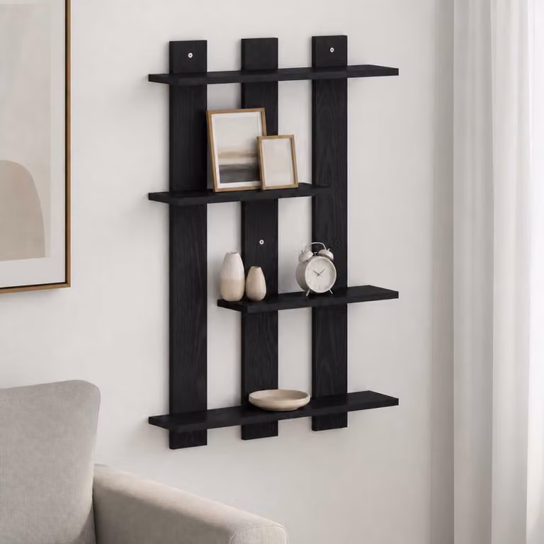 Scaffale da parete moderno vidaXL in MDF Nero Opaco L: 61 cm, P: 13,5 cm, H: 88 cm