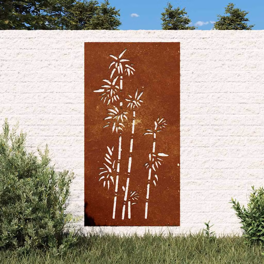 Decorazione Muro da Giardino vidaXL in Acciaio Corten Marrone con Motivo Botanico L: 105 cm, H: 55 cm
