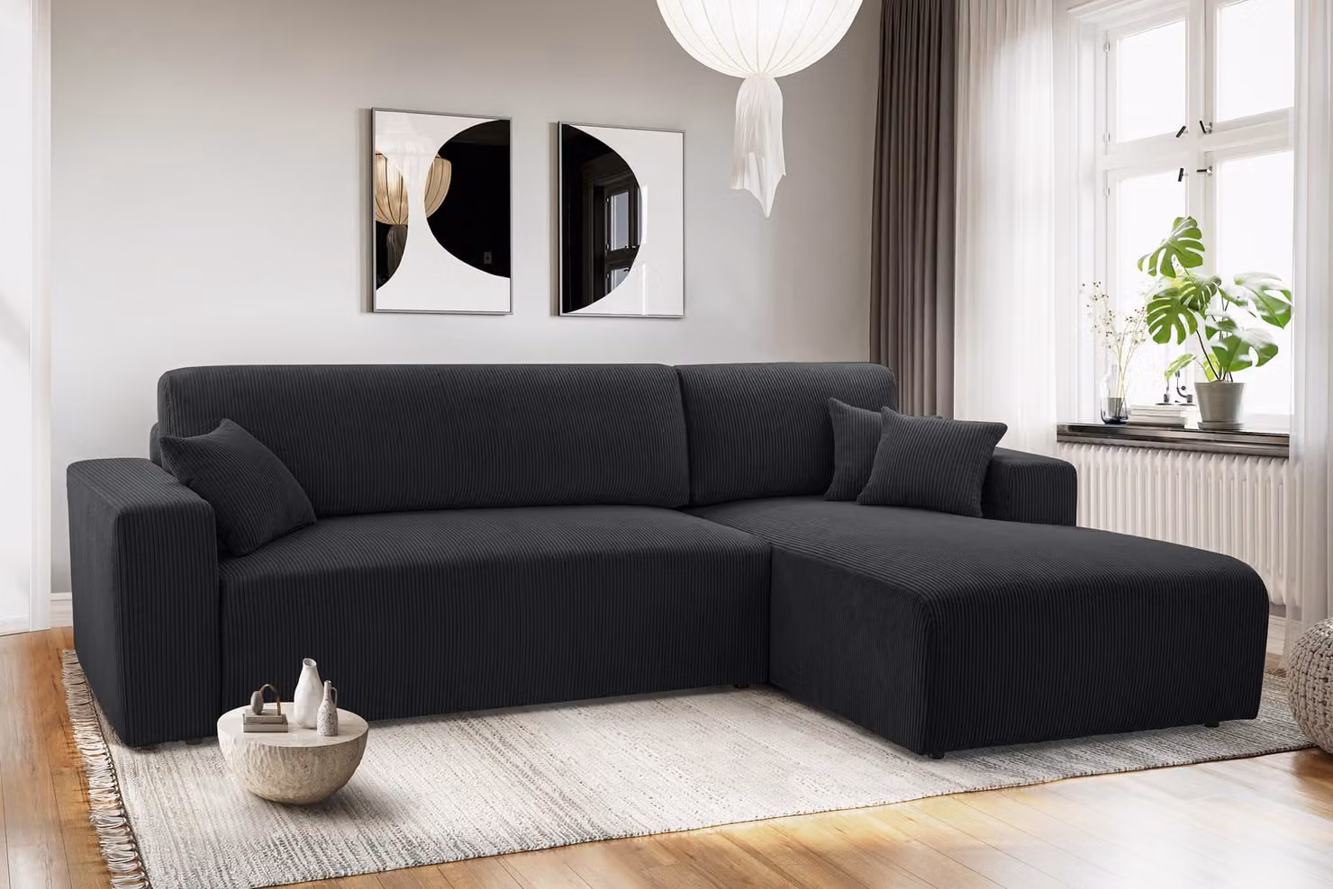 AX LIVING Catea divano letto angolare con rete R - Divano angolare grigio scuro 279cm
