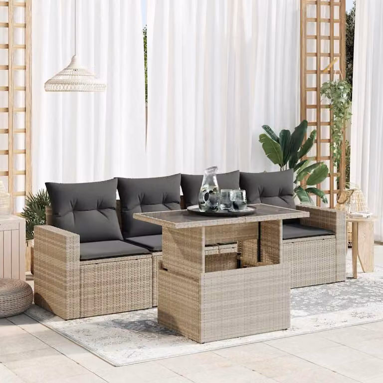 Maison Exclusive - Set Divano da Giardino 5pz con Cuscini Grigio Chiaro Polyrattan