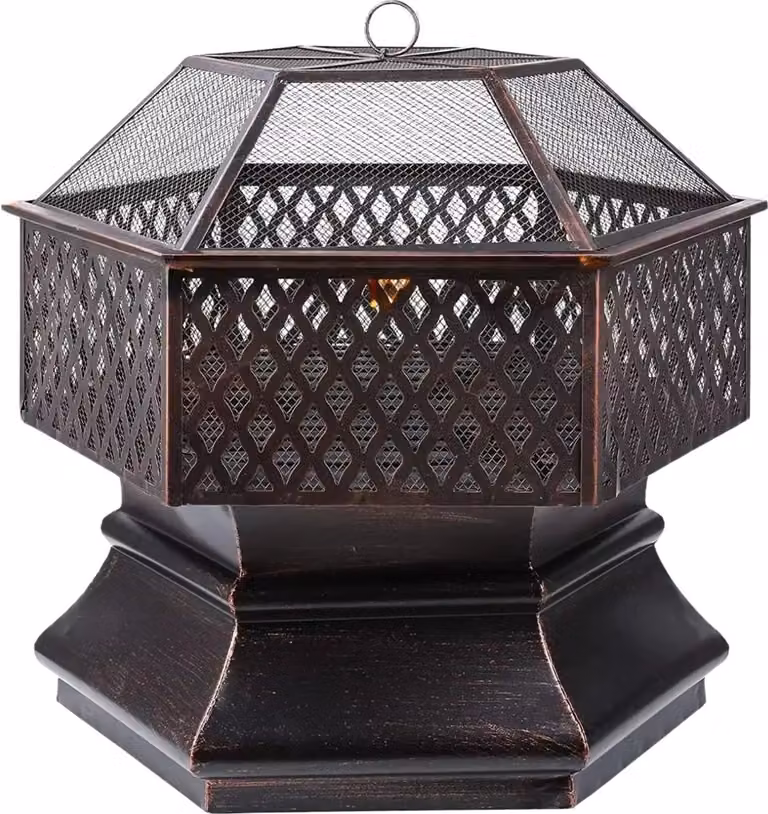 Cestino per barbecue da giardino - HexaGrill Pro - Fuoco per barbecue e patio - Con parascintille e griglia - Acciaio - 71 cm