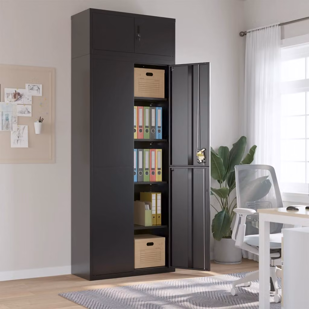 Armadio classificatore vidaXL in metallo nero opaco con ante a battente e ripiani regolabili L/P/H: 90 x 40 x 240 cm
