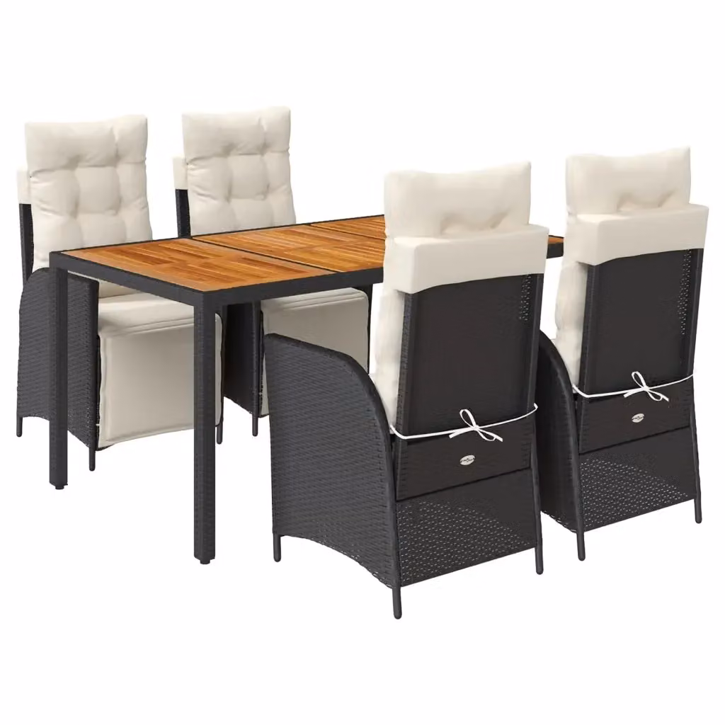 Set da pranzo da giardino vidaXL in legno di acacia oliato e polyrattan con 5 pezzi, nero e bianco – 2