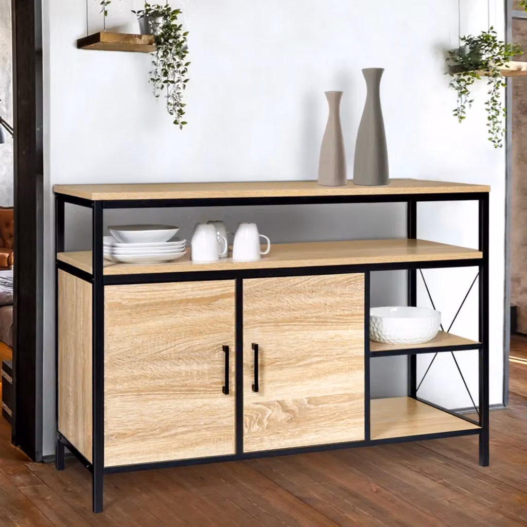 IDMarket Credenza bassa DETROIT a 2 ante in stile industriale, colore marrone – 2
