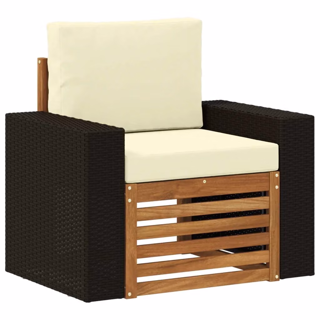 Divano centrale da esterno moderno vidaXL in legno di acacia e rattan color beige