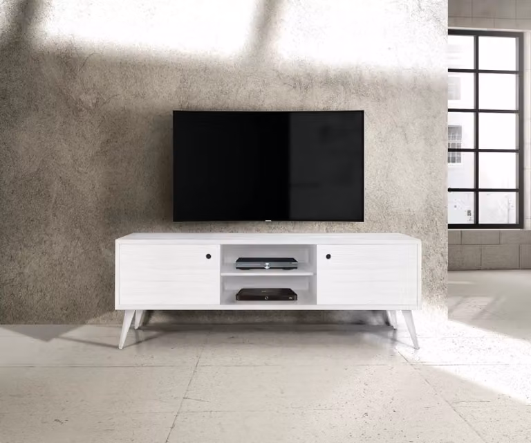 Porta TV moderno in legno di pino spazzolato bianco Mobili 2G L/P/H: 160 x 45 x 55 cm