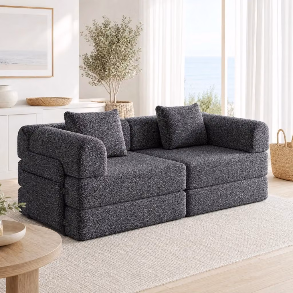 Poltrona letto moderna in ciniglia grigia con vano nel bracciolo e base antiscivolo L: 72 cm, P: 96 cm, H: 80 cm – 2