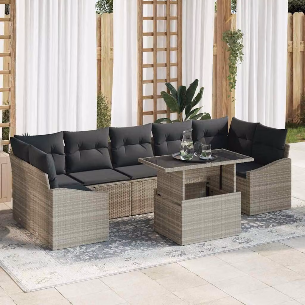 Maison Exclusive - Set da giardino composto da 8 pezzi, divano in rattan sintetico color grigio chiaro