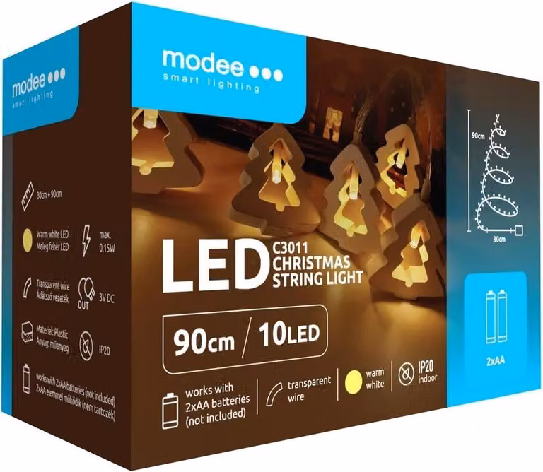 Catena luminosa con alberi di Natale bianchi - 1,2 metri - 10 LED - Funzionamento a batteria