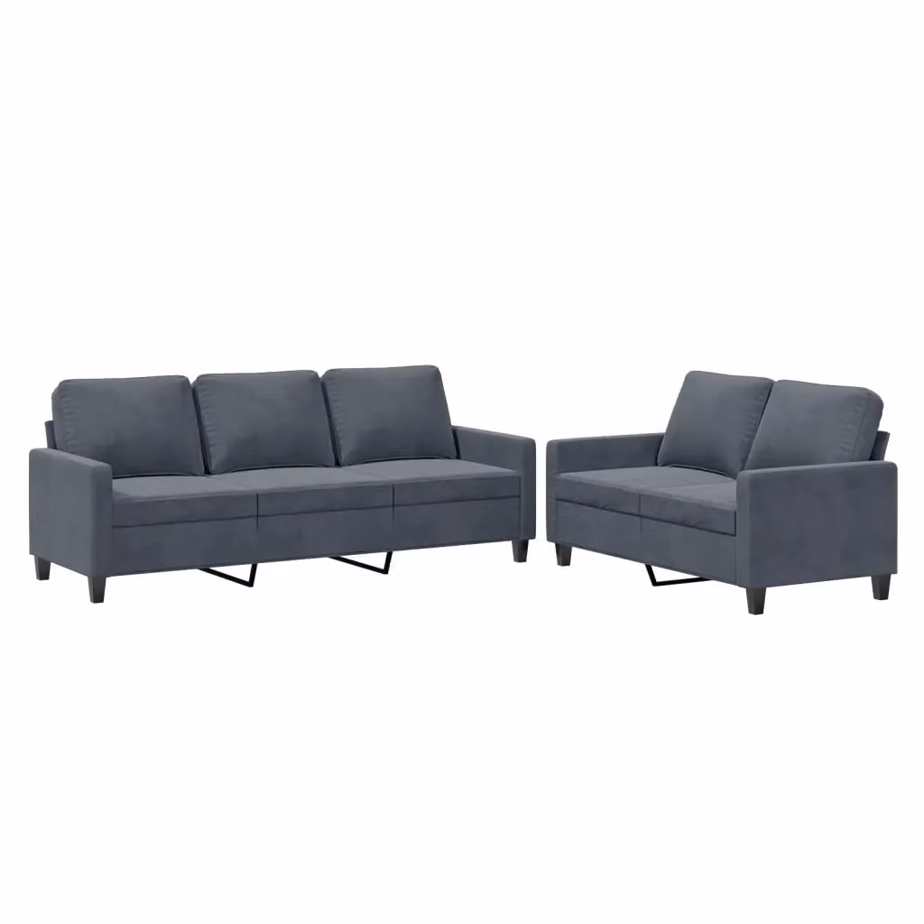 Set di divani 2 pezzi vidaXL in velluto grigio con cuscini per soggiorno moderno – 2