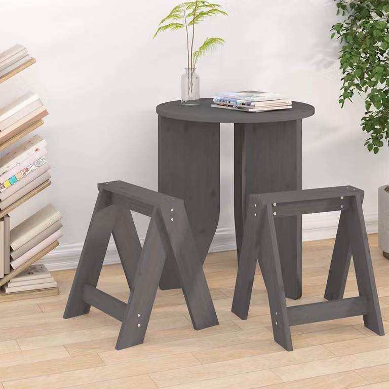 Set di 2 sgabelli vidaXL in legno massello di pino grigio L/P/H: 40 x 40 x 45 cm
