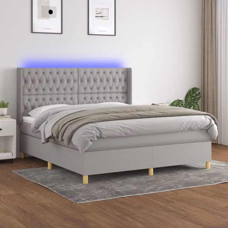 Letto Ibrido con Materasso e Illuminazione LED vidaXL in Tessuto Grigio Chiaro e Bianco L/P/H: 160 x 200 x 128 cm
