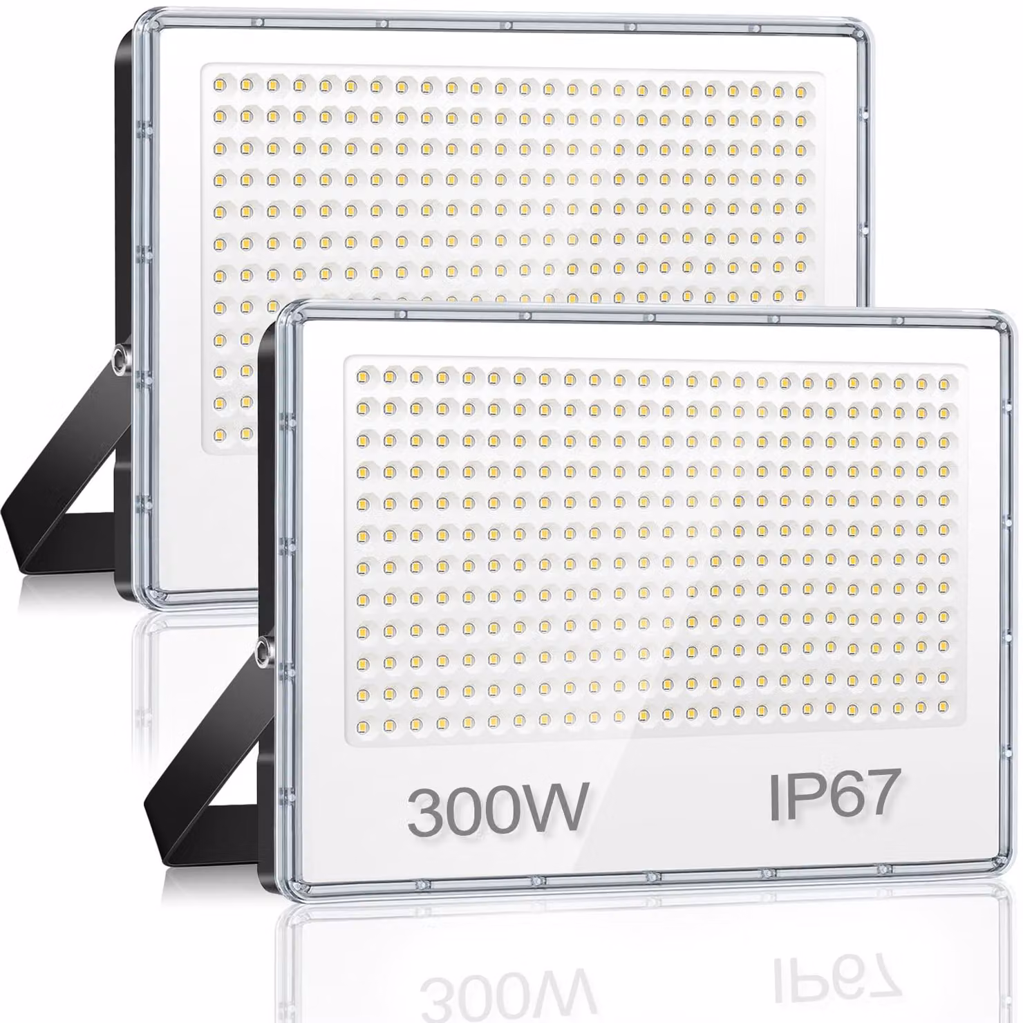 Faretto LED da esterno, 300 W, 30.000 lumen, 6500 K, grado di protezione IP67, confezione da 2 pezzi, alluminio, colore nero