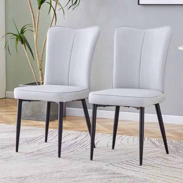 Set di 2 sedie da pranzo moderne MIVRAY in similpelle grigio con gambe in metallo nero