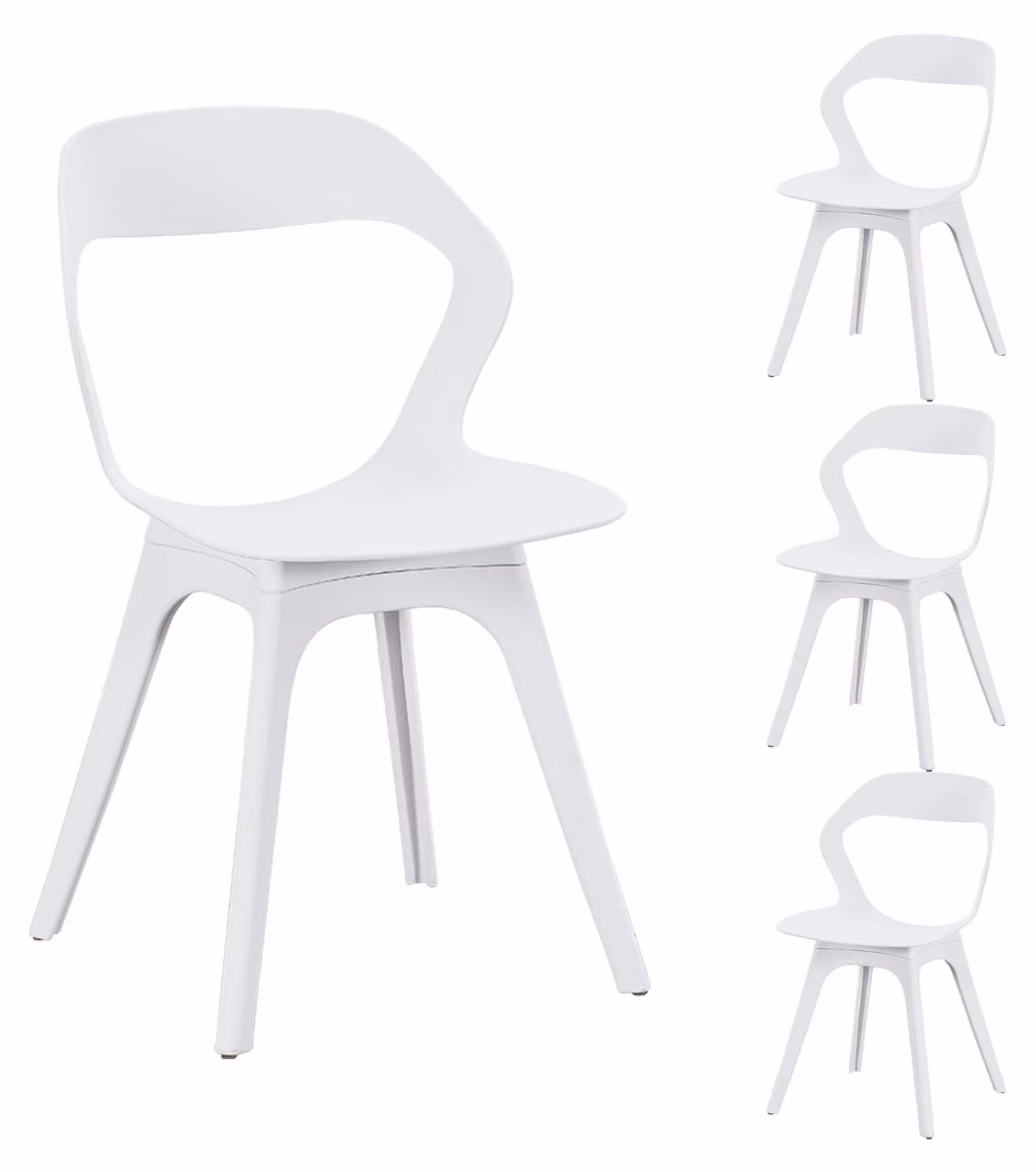 Set di 4 sedie da pranzo in plastica, colore bianco, resistenti agli agenti atmosferici, design mid-century
