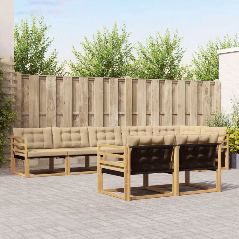 vidaXL Set di divani da esterno 8 pz in legno di acacia con cuscini Bianco e Beige