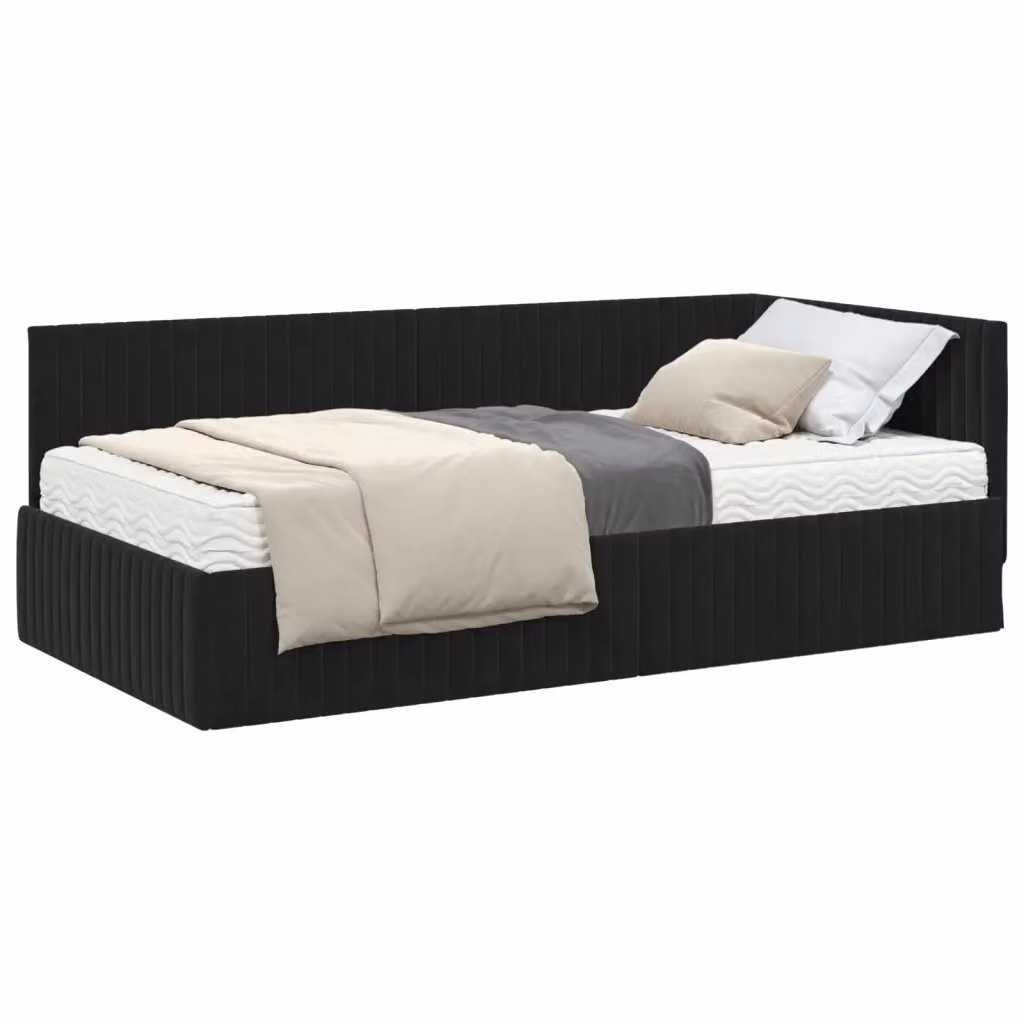 vidaXL Struttura Letto Angolare con 2 Materassi in Velluto Nero L/P/H: 200 x 100 x 72 cm – 2