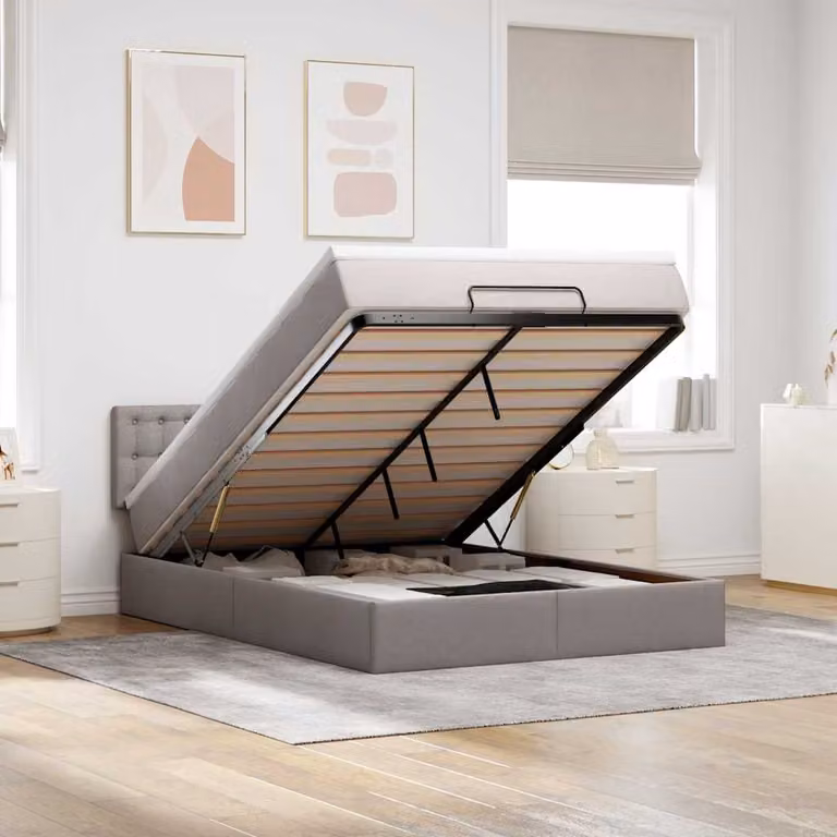 Pouf Letto con Materasso vidaXL in Tessuto, Colore Beige/Bianco/Grigio, L/P/H: 144 x 203 x 88 cm