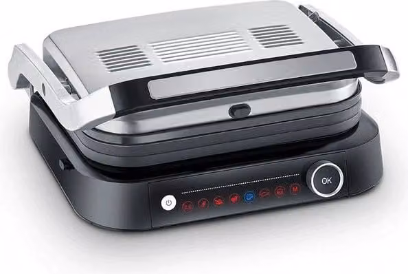 Severin KG2395 Bistecchiera elettrica 1800 W con display digitale e piastre in alluminio e acciaio inox lavabili in lavastoviglie colore Nero e Argento