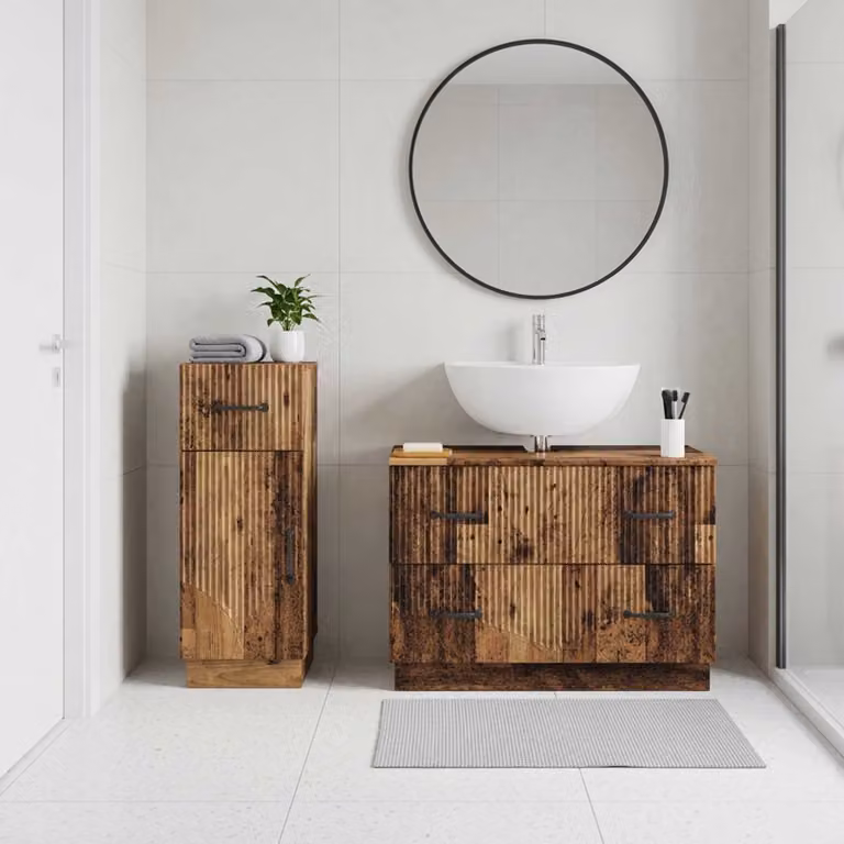 Set di 2 mobili da bagno vidaXL HOORN in legno marrone stile moderno con ante a cerniera e ripiani interni