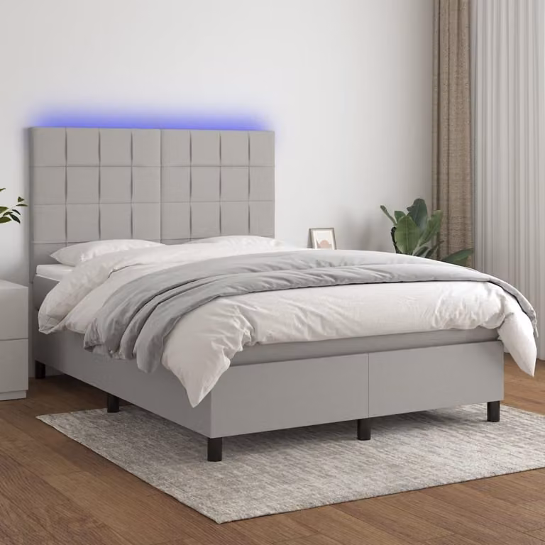 vidaXL Letto a molle con materasso e tessuto LED grigio chiaro 140x200 cm - Letto a molle - Boxspringbetten - Bett - Schlafzimmermöbel