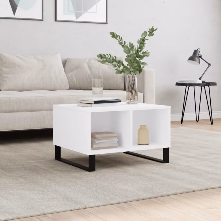vidaXL Tavolino da Salotto Moderno Bianco in Legno e Metallo L: 50 cm, P: 60 cm, H: 36,5 cm