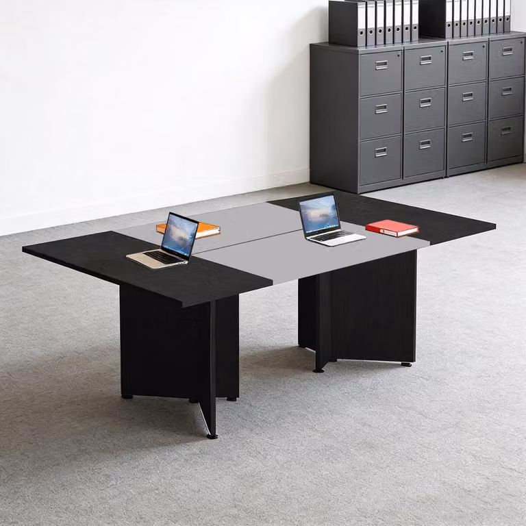 Tavolo da conferenza modulare, espandibile, dimensioni 120x120x74 cm, colore nero e grigio scuro