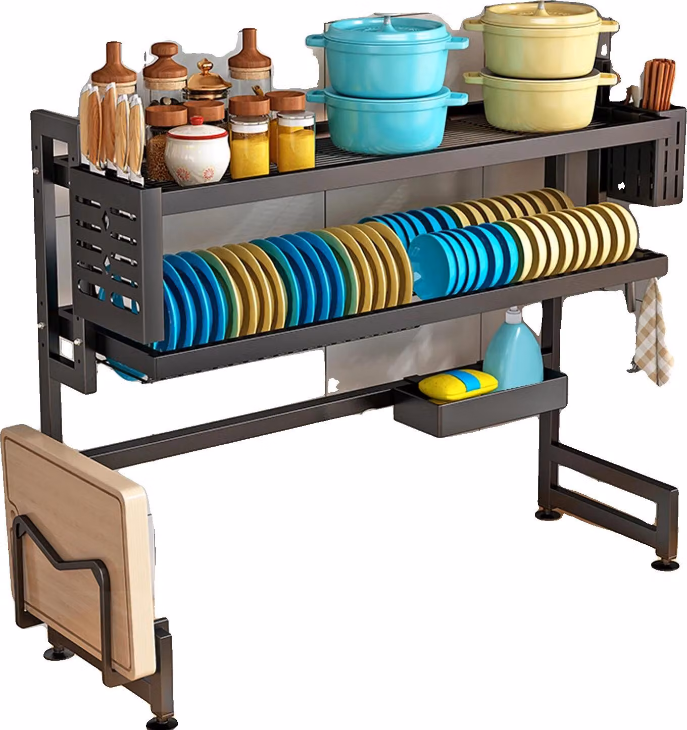 Scolapiatti, Acciaio al carbonio resistente, design salvaspazio, a 2 livelli