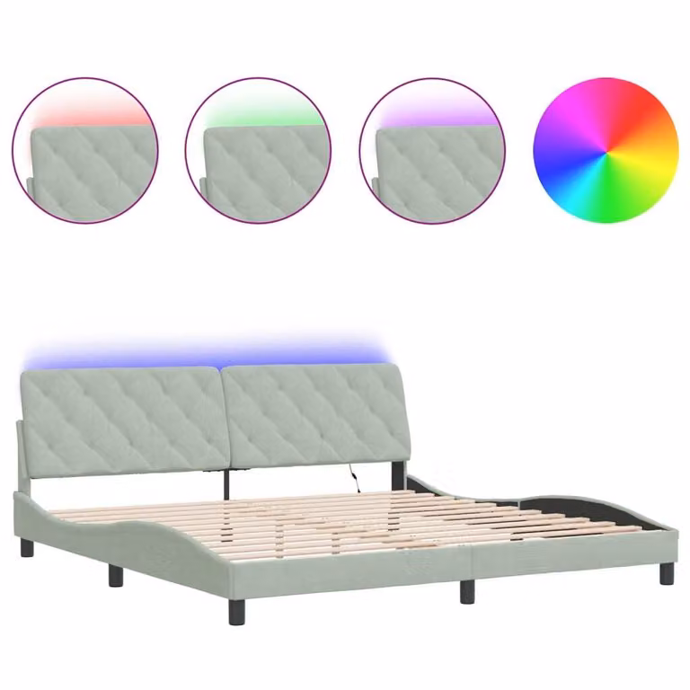 Giroletto con LED senza Materasso Grigio Chiaro 200x200 cm in Velluto