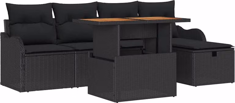 Set Divano da Giardino 6 pcs Nero polyrattan