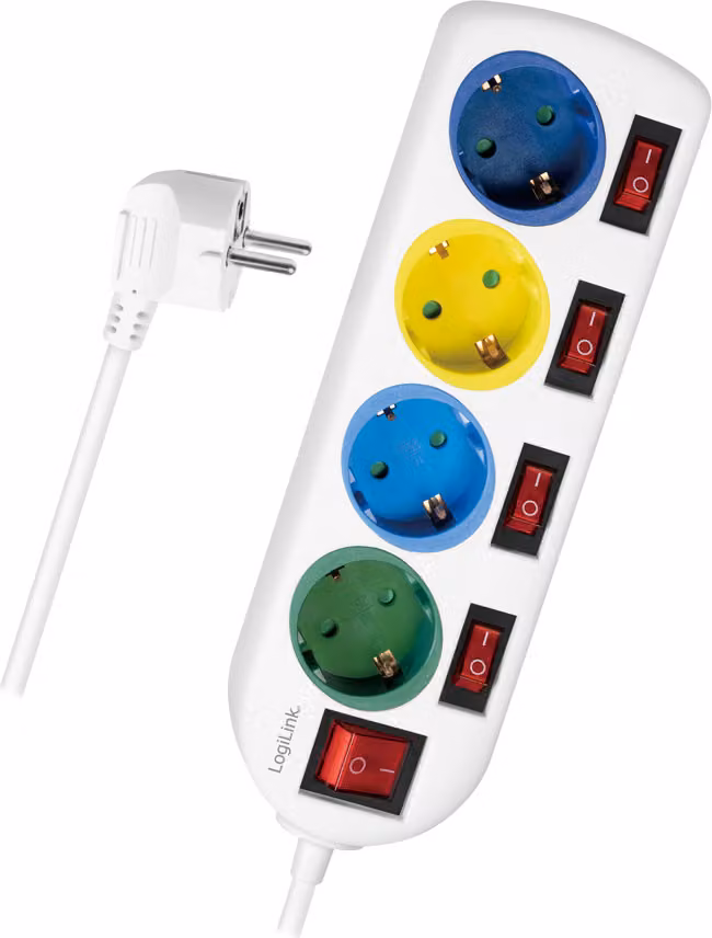 LogiLinkLPS257 Striscia di prese LogiLink, 4 vie con 5 interruttori, multicolore