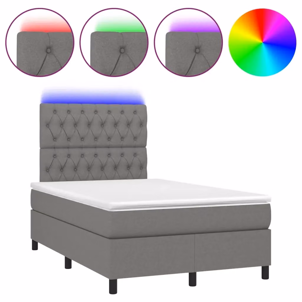 Letto Ibrido con Materasso e Illuminazione LED vidaXL in Tessuto Grigio L: 120 cm, P: 200 cm – 2