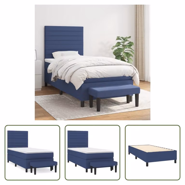 The Living Store Letto a molle con materasso blu 90x190 cm in tessuto