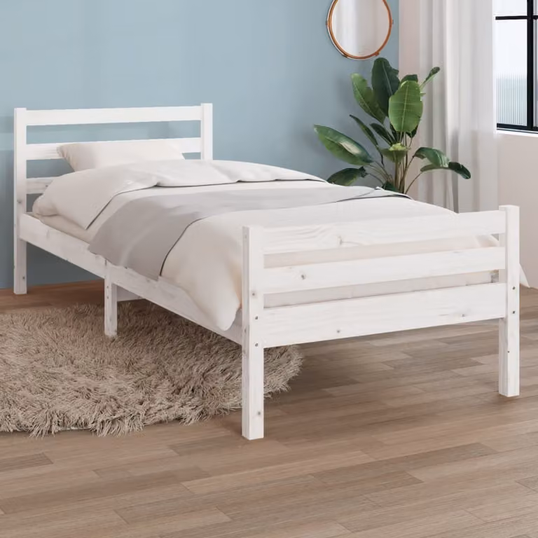 The Living Store Letto in legno massiccio bianco 100x200 cm