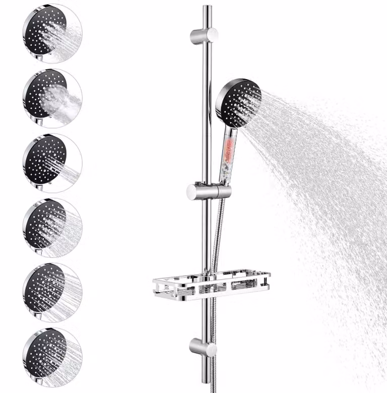 Set doccia in acciaio inossidabile da 90 cm con ripiano, filtro e 6 funzioni, colore nero