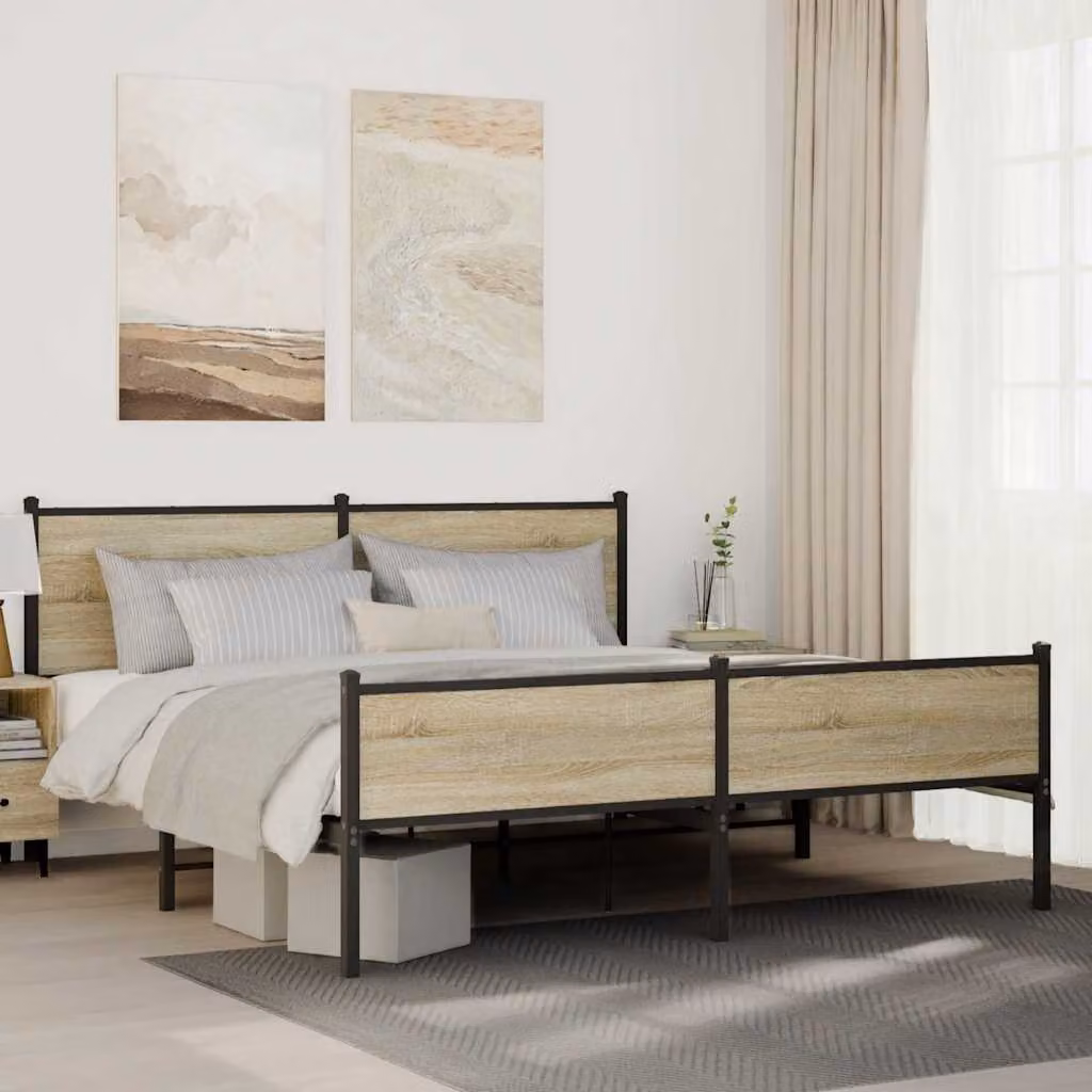 vidaXL Giroletto in Metallo e Legno Rovere Sonoma L: 160 cm, P: 200 cm