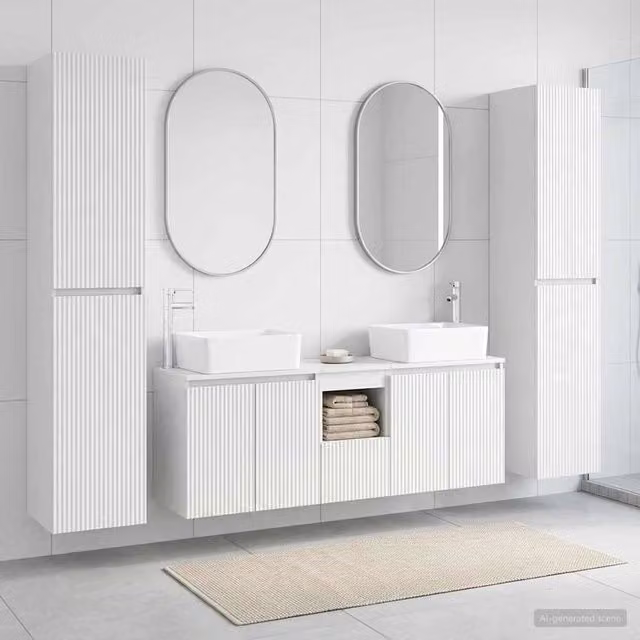 Set di mobili da bagno moderno vidaXL bianco lucido con pensile e mobile lavabo