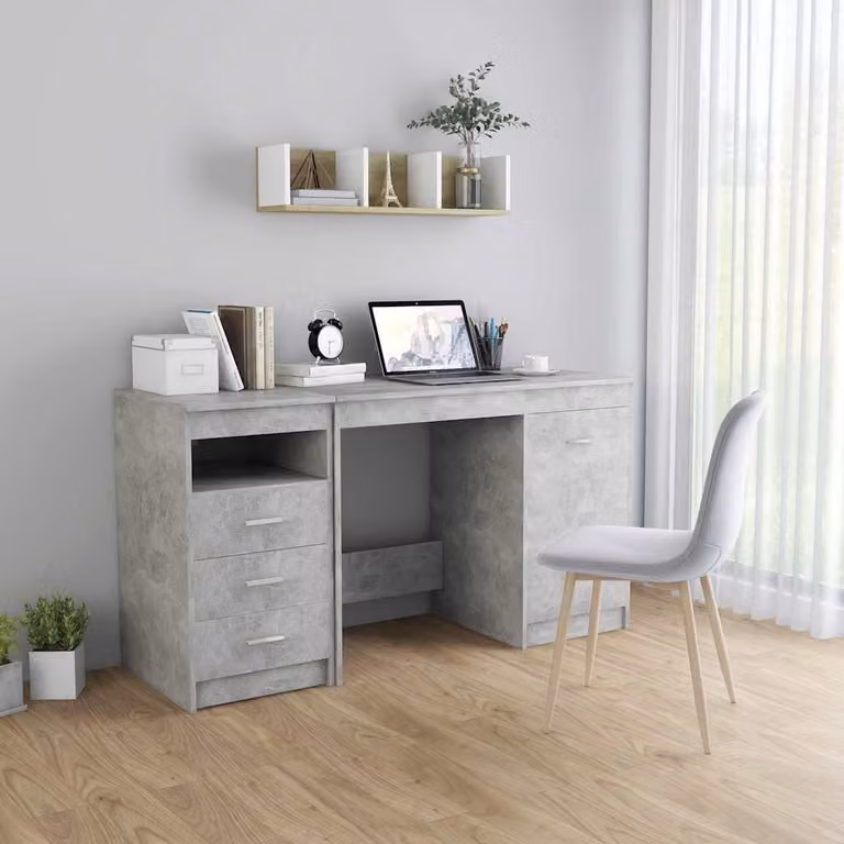 Scrivania moderna vidaXL in MDF grigio opaco L: 140 cm, P: 50 cm, H: 76 cm