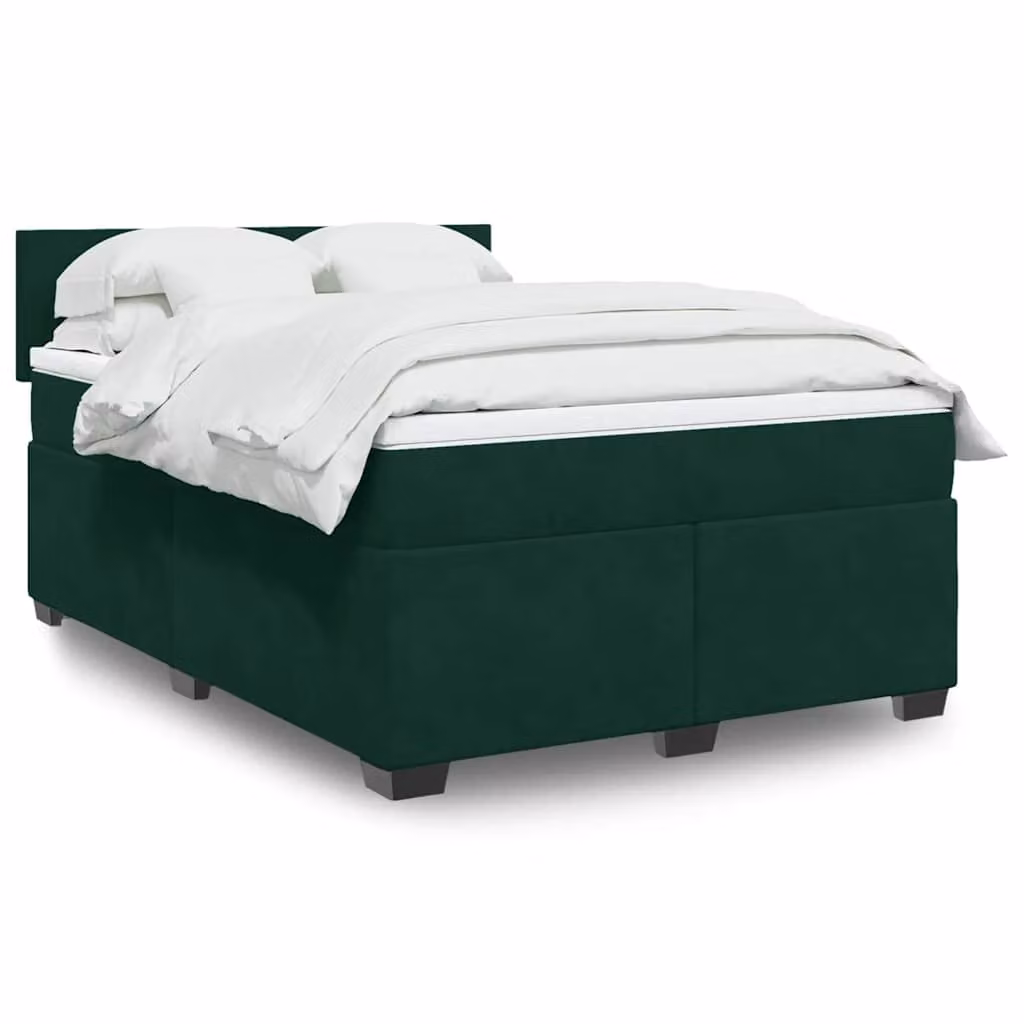 vidaXL Giroletto a Molle con Materasso Ibrido in Velluto Verde e Bianco L/P: 160 x 200 cm