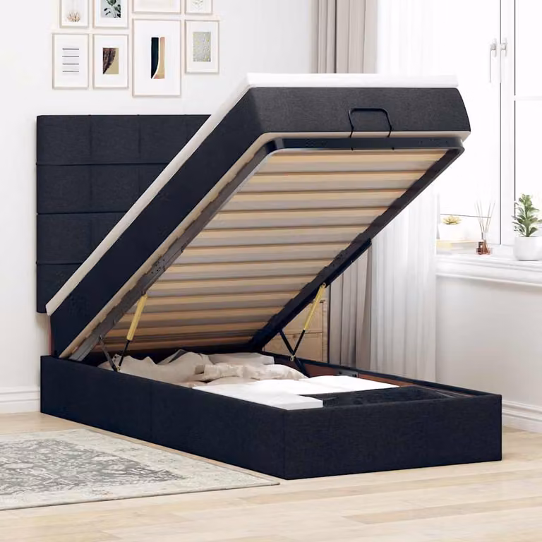 vidaXL Letto con Contenitore e Materasso in Tessuto Nero L: 200 cm, P: 80 cm, H: 140 cm