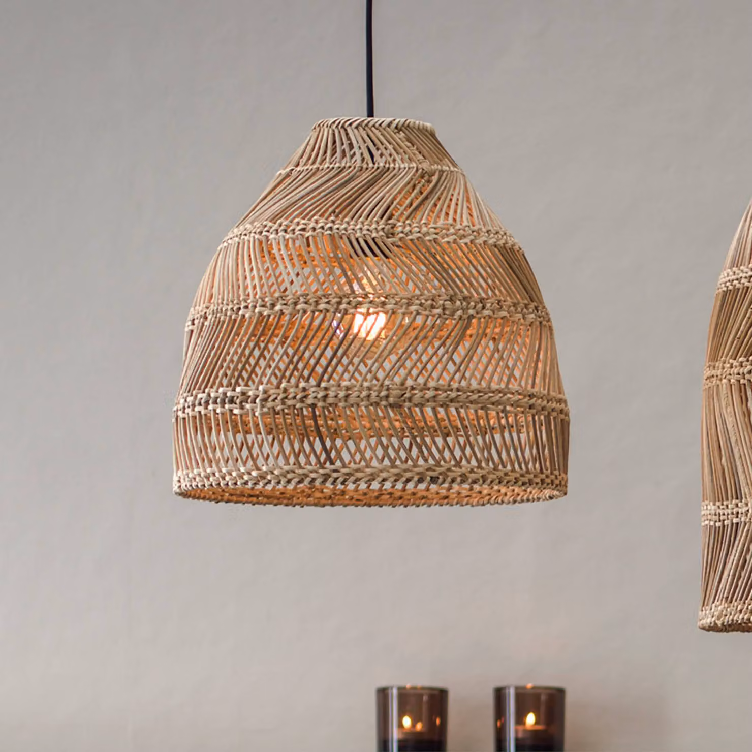 PR Home Lampada a sospensione da esterno Maja, rattan, Ø 36 cm, spina, IP44 dimmerabile, Legno chiaro, Legno