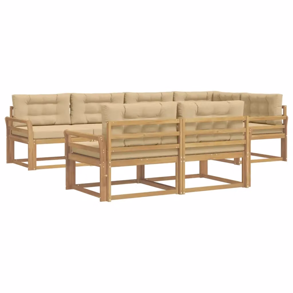 Set di divani da esterno a L vidaXL in legno di acacia con cuscini, Bianco, Beige e Marrone – 2