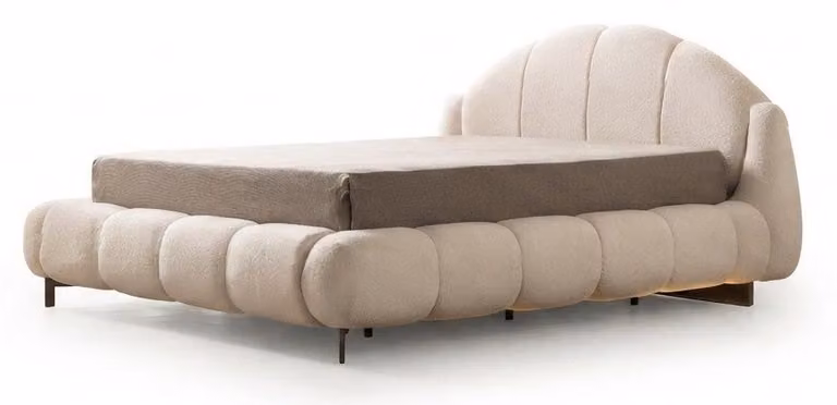 Letto matrimoniale moderno, bianco, imbottito, elegante, raffinato e confortevole