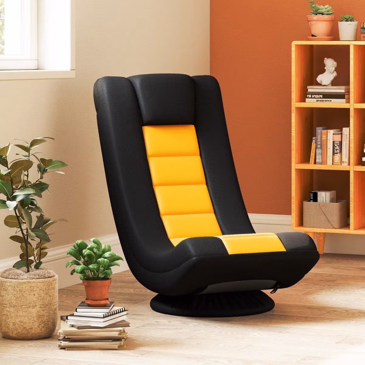 Sedia da gaming girevole a 360° Costway con supporto lombare e 4 posizioni regolabili, Giallo e Nero