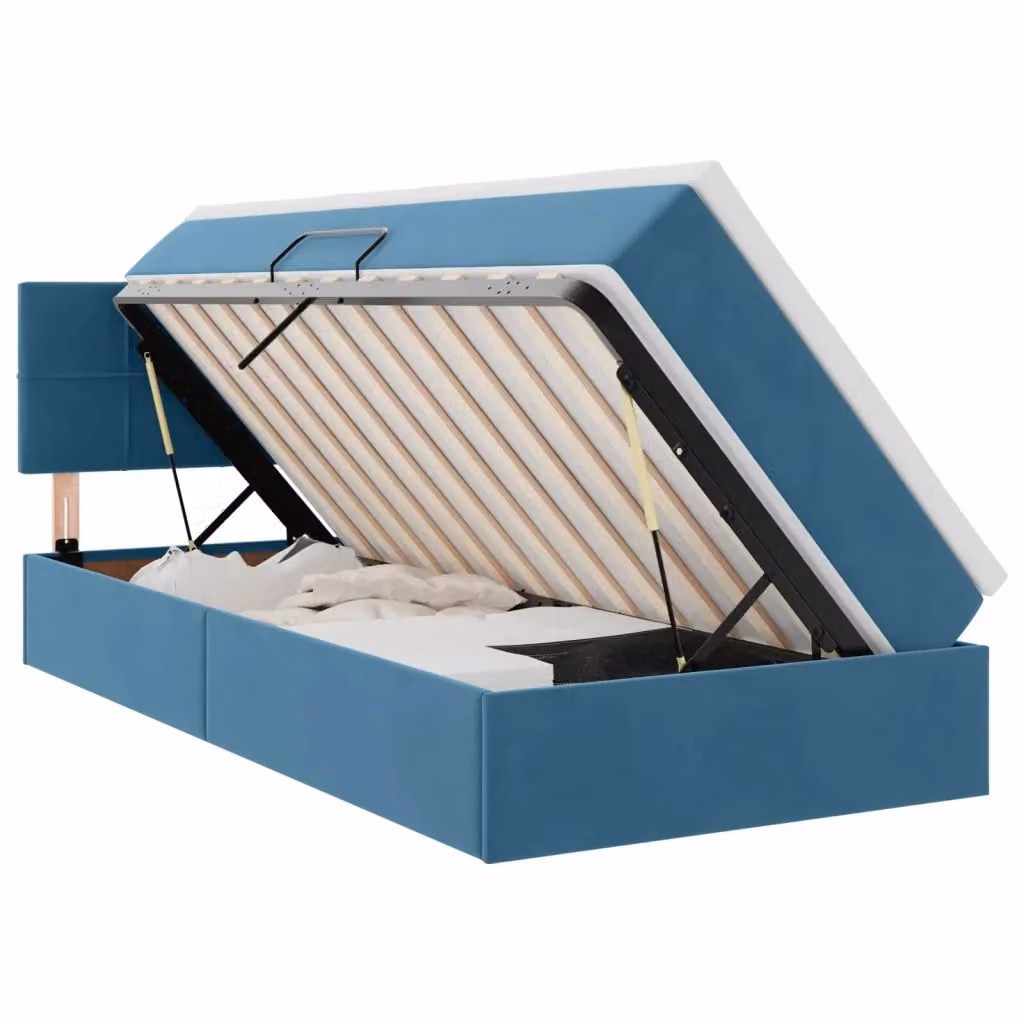 Letto con contenitore e illuminazione LED vidaXL in velluto blu, L/P/H: 200 x 100 x 88 cm – 2