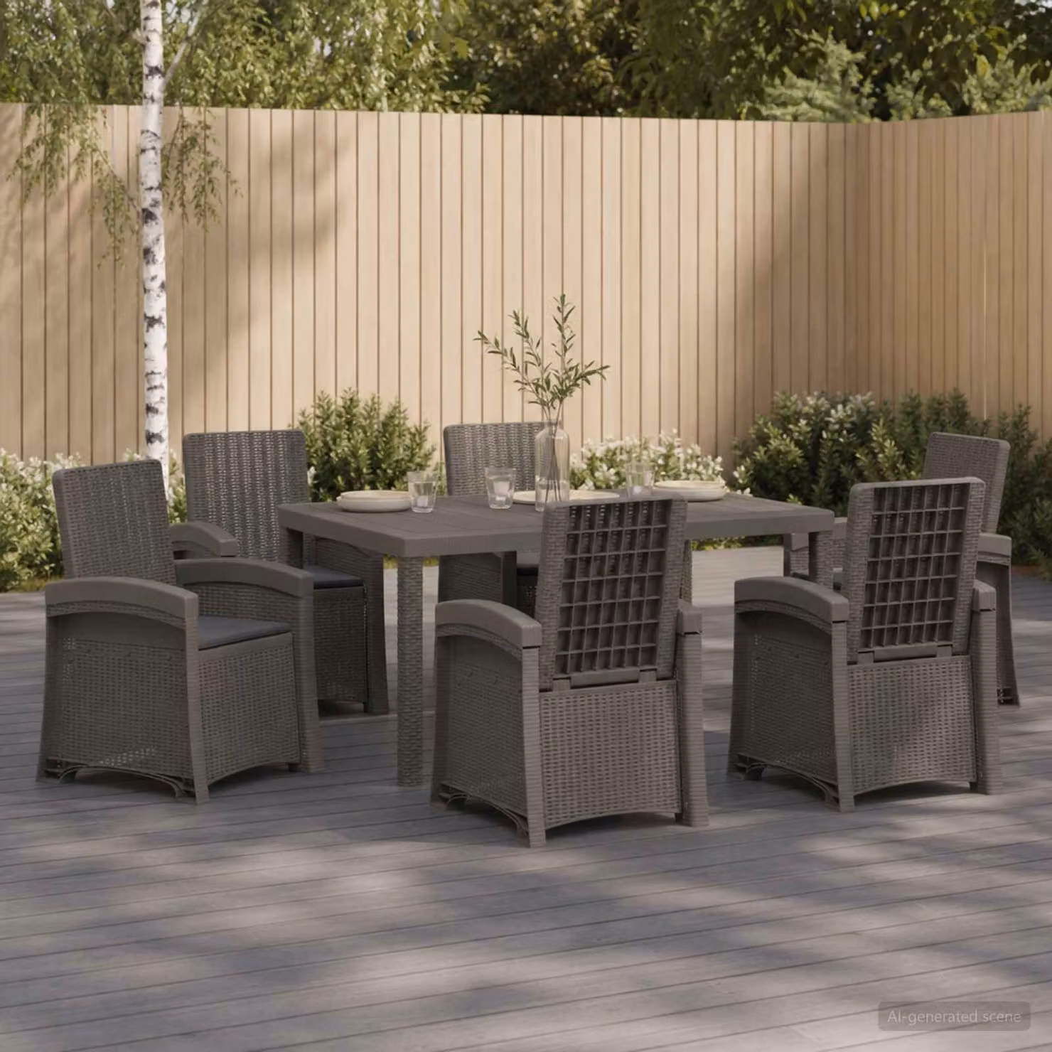 Set da pranzo per giardino e terrazzo vidaXL in rattan 7 pz Grigio e Antracite