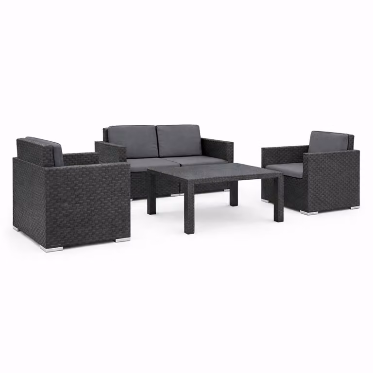 Set da salotto Bestlivings 4 pezzi effetto rattan antracite – Set da giardino composto da 2 poltrone, un divano a 2 posti e un tavolino per balconi e terrazze