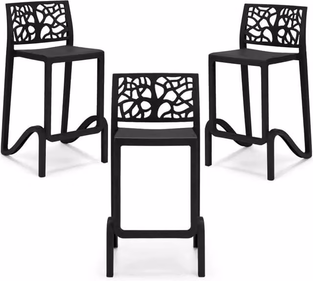 Set 3 sgabelli in polipropilene TETI altezza seduta 75cm, impilabile, idrorepellente, resistente ai raggi UV, design moderno e innovativo, ideale per la cucina, la veranda o giardino colore Ghisa