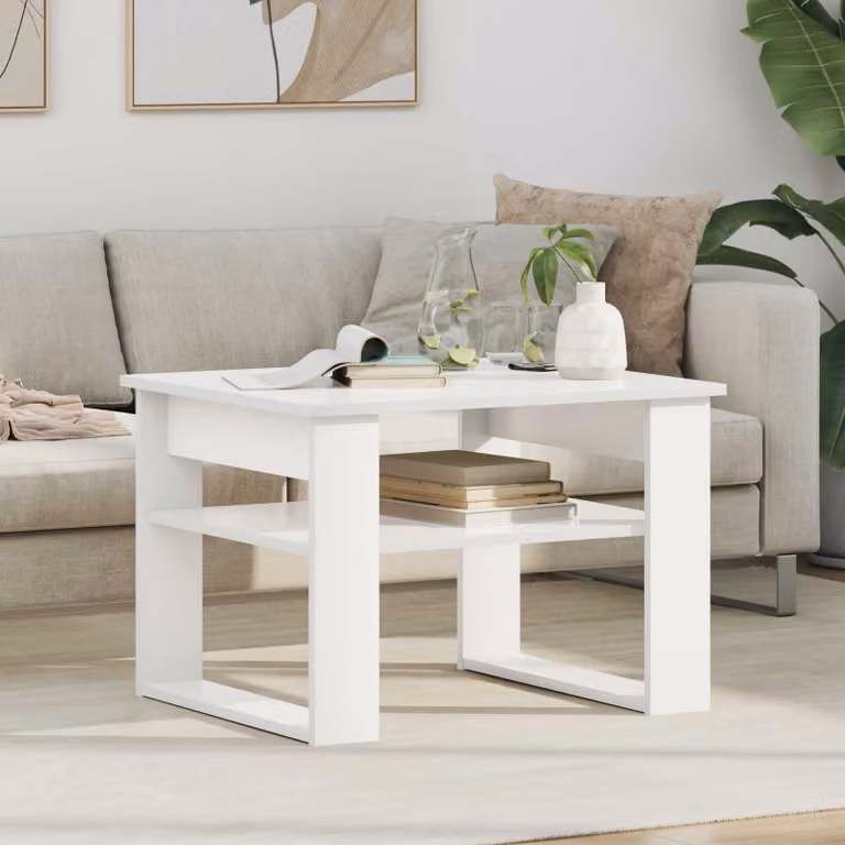 vidaXL Tavolino da salotto moderno in legno MDF bianco lucido L: 64 cm, P: 54 cm, H: 44 cm