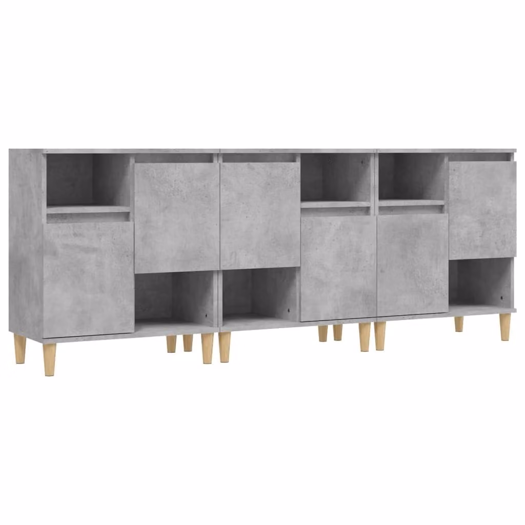 Credenze 3pz Grigio Cemento 60x35x70 cm in Legno Multistrato